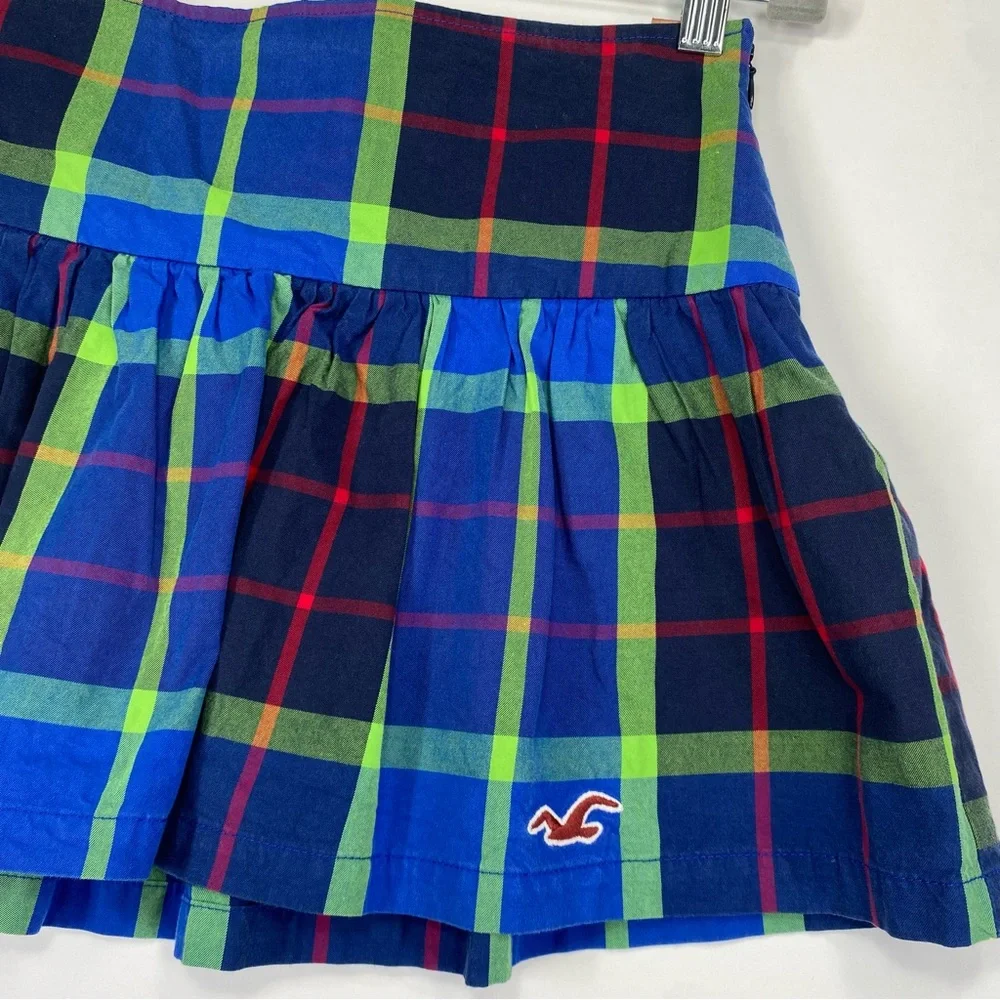 Hollister Y2K School Girl Blue Cotton Plaid Pleated Skirt Size 3 Academia